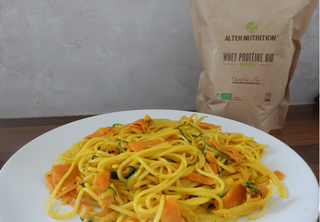 Spaghettis aux petits légumes & Whey Biologique
