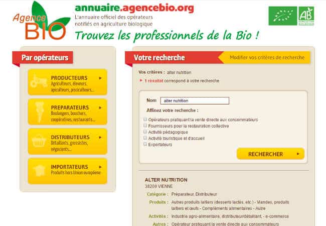 annuaire officiel de l'agence bio francaise pour reconnaitre un produit bio et francais