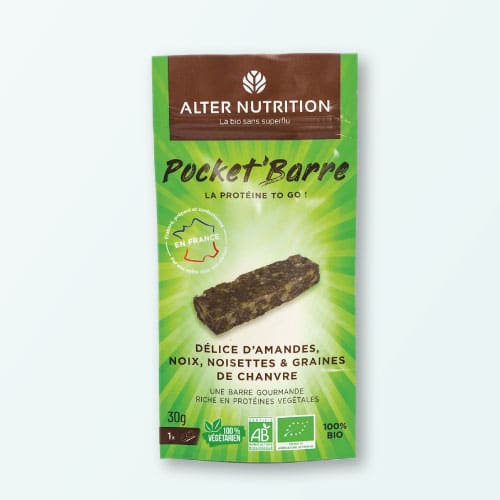 Barre protéinée noix, amandes et graines de chanvres 30g | Pocket'barre