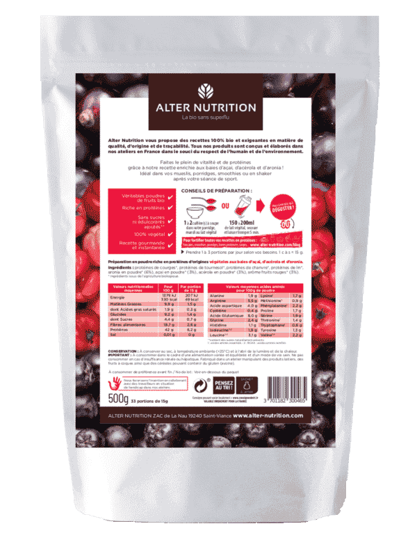 Protéines Mix vegan bio Baie’nergie açai acérola aronia